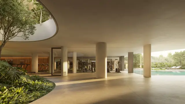 Academia voltada para a piscina, entre jardins, Três Figueiras, Porto Alegre