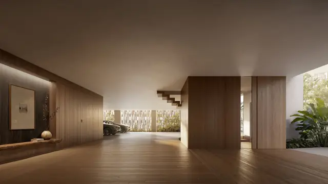 Hall de entrada em madeira com vista para a garagem, Três Figueiras, Porto Alegre